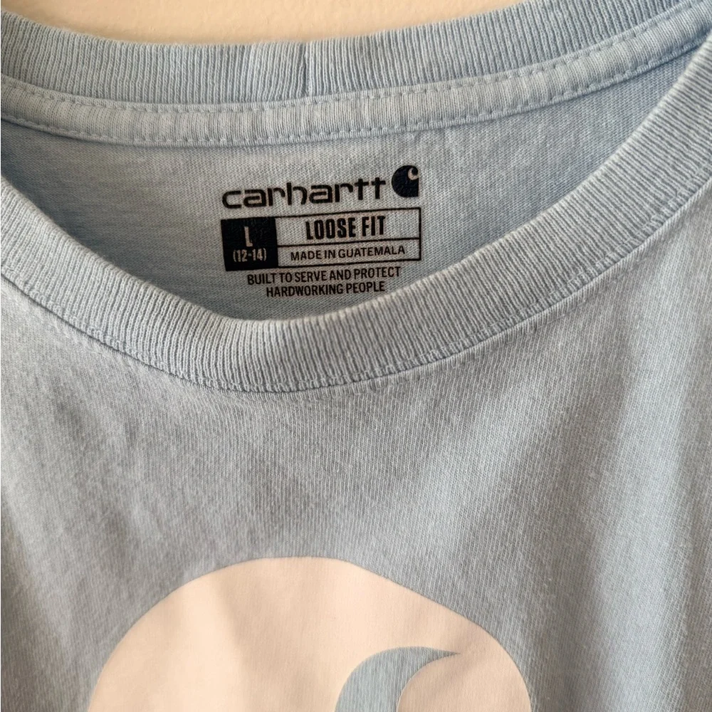 Carhartt women’s Sky Blue short sleeve shirt with Logo - Picture 4 of 5